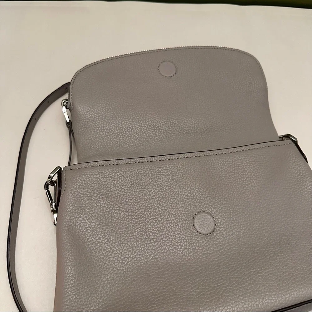 Kate Spade Large Polly Convertible Zippered Flap Crossbody Pebbled Leather Grey
